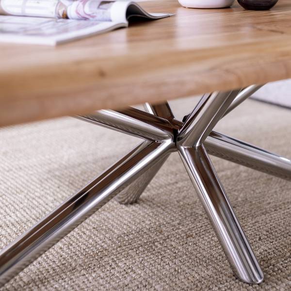 Tavolino da salotto Kheno Acacia massello / Metallo - Acciaio inox