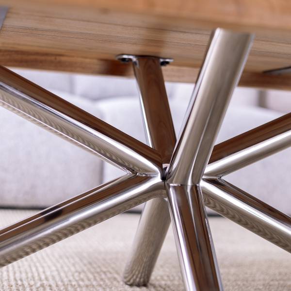 Tavolino da salotto Kheno Acacia massello / Metallo - Acciaio inox