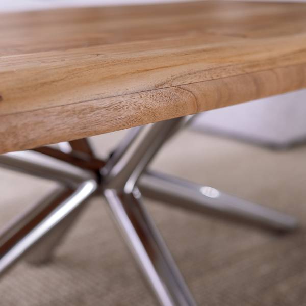 Tavolino da salotto Kheno Acacia massello / Metallo - Acciaio inox