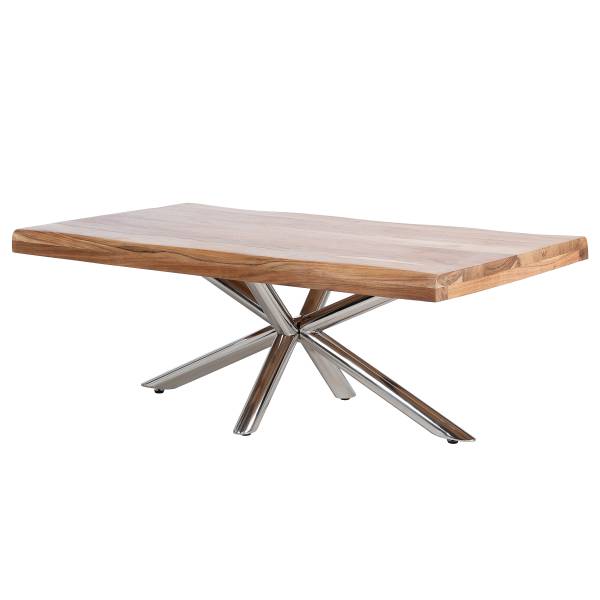 Tavolino da salotto Kheno Acacia massello / Metallo - Acciaio inox