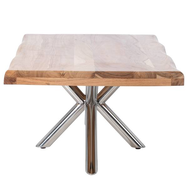 Tavolino da salotto Kheno Acacia massello / Metallo - Acciaio inox