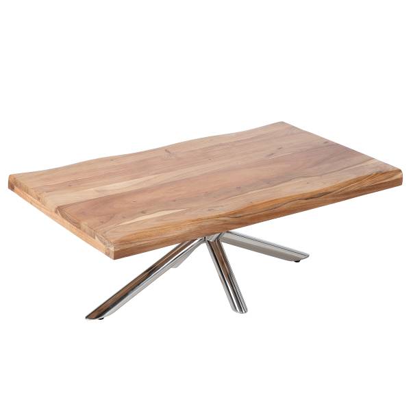 Tavolino da salotto Kheno Acacia massello / Metallo - Acciaio inox