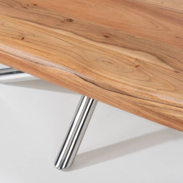 Tavolino da salotto Kheno Acacia massello / Metallo - Acciaio inox