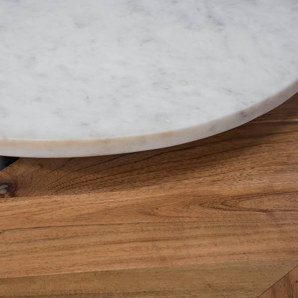 Set di 2 tavolini da salotto Condis Acacia massello / marmo - Acacia marmo bianco