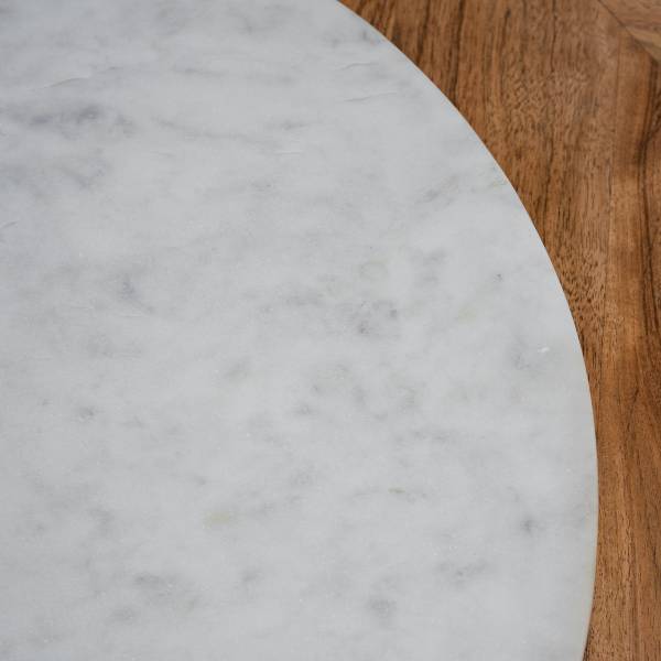 Set di 2 tavolini da salotto Condis Acacia massello / marmo - Acacia marmo bianco
