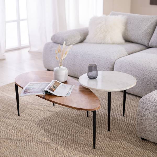 Set di 2 tavolini da salotto Condis Acacia massello / marmo - Acacia marmo bianco