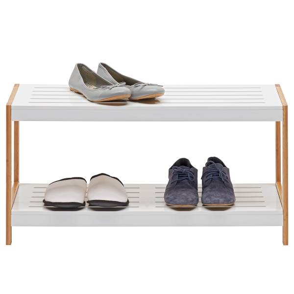 Schoenenrek Perzee wit/bamboehout - Hoogte: 36 cm