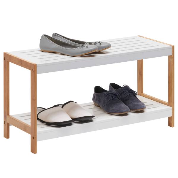 Schoenenrek Perzee wit/bamboehout - Hoogte: 36 cm