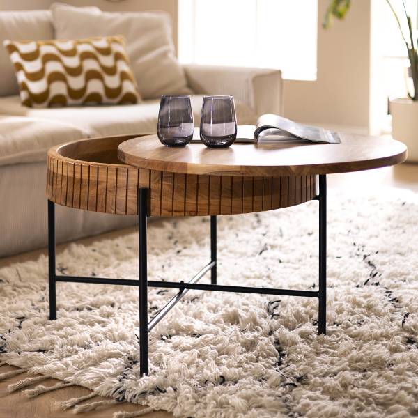 Table basse en bois massif SURIO Acacia / noir
