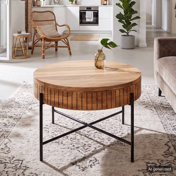 Massiver Couchtisch SURIO Akazie / Schwarz