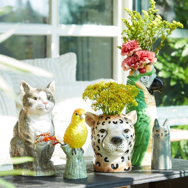 Mini-Vase MIMI Katze Steingut - Grau