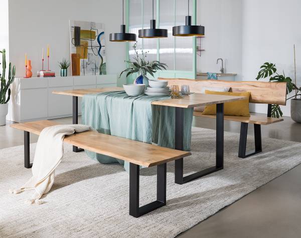 Esstisch AHAR mit Massivholzplatte Akazie massiv / Eisen - Breite: 160 cm