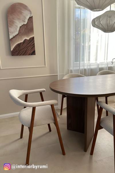 Armlehnenstuhl MESITA 2er-Set Webstoff Aphra: Beige - Eiche Dunkel