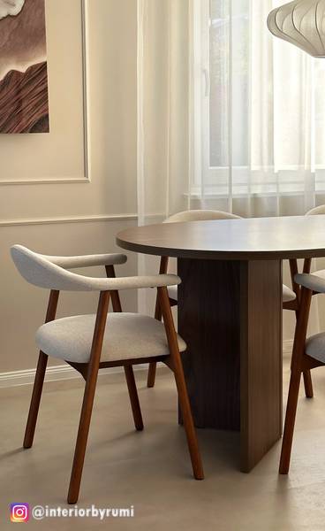 Armlehnenstuhl MESITA 2er-Set Webstoff Aphra: Beige - Eiche Dunkel