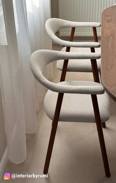 Armlehnenstuhl MESITA 2er-Set Webstoff Aphra: Beige - Eiche Dunkel