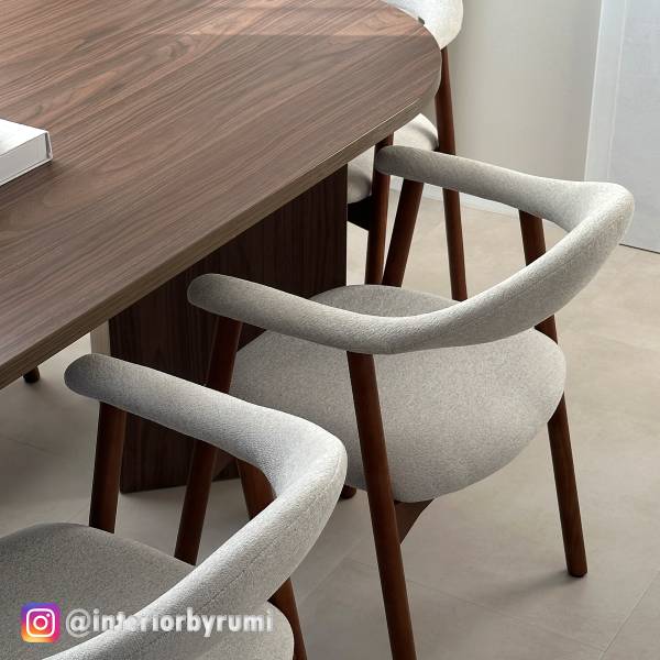 Armlehnenstuhl MESITA 2er-Set Webstoff Aphra: Beige - Eiche Dunkel