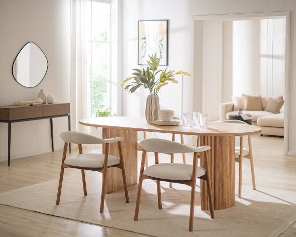 Armlehnenstuhl MESITA 2er-Set Webstoff Aphra: Beige - Eiche Dunkel