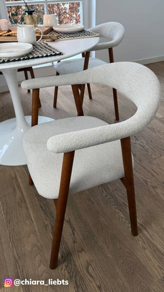 Armlehnenstuhl MESITA 2er-Set Webstoff Aphra: Beige - Eiche Dunkel