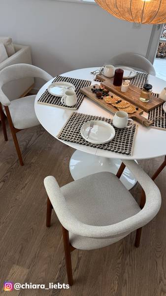 Armlehnenstuhl MESITA 2er-Set Webstoff Aphra: Beige - Eiche Dunkel