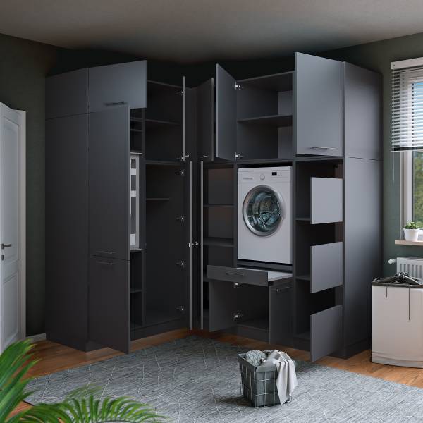 Eck-Hauswirtschaftsraum Laundreezy Set B Anthrazit - 328 x 238 cm