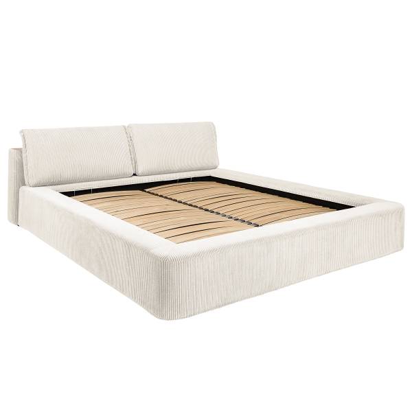 Polsterbett TENO Cordstoff Poppy: Cremeweiß - 180 x 200cm - 1 Bettkasten