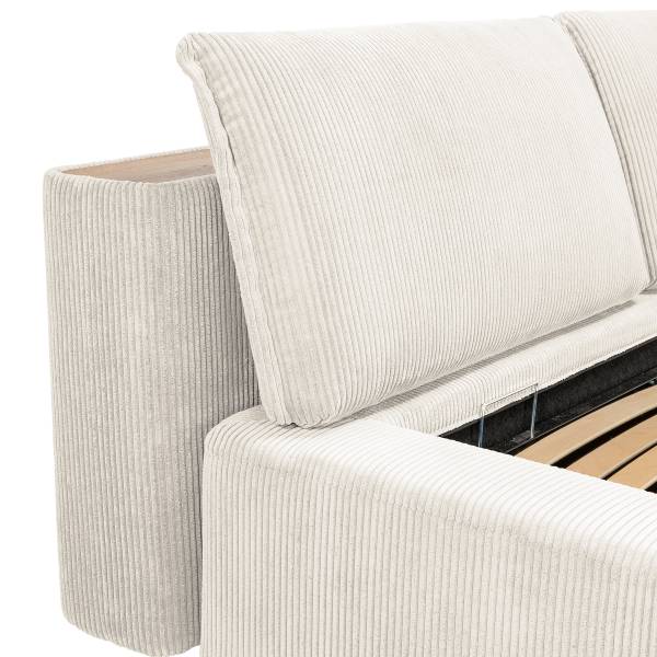 Polsterbett TENO Cordstoff Poppy: Cremeweiß - 180 x 200cm - 1 Bettkasten