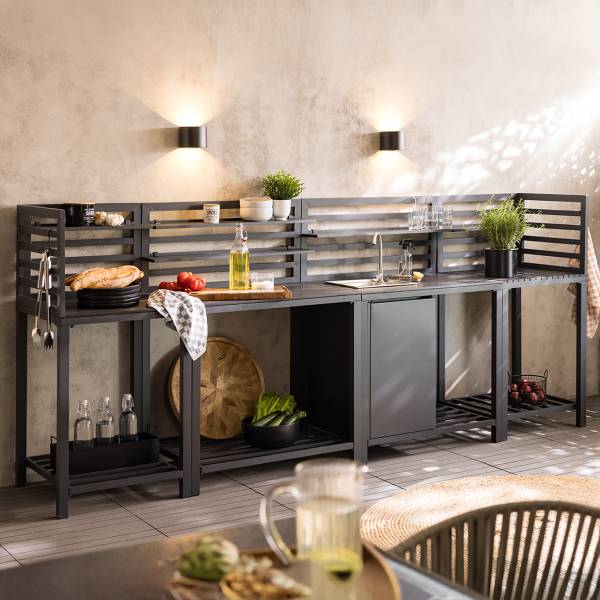 Gartenküchenset Portol 4-teilig Kombi A Aluminium / Kunststoff - Schwarz