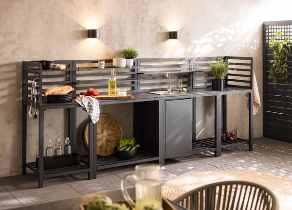 Gartenküchenset Portol 4-teilig Kombi A Aluminium / Kunststoff - Schwarz