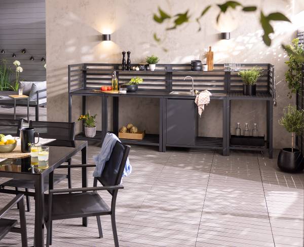 Gartenküchenset Portol 4-teilig Kombi A Aluminium / Kunststoff - Schwarz