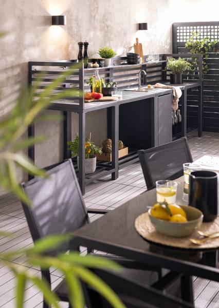 Gartenküchenset Portol 4-teilig Kombi A Aluminium / Kunststoff - Schwarz