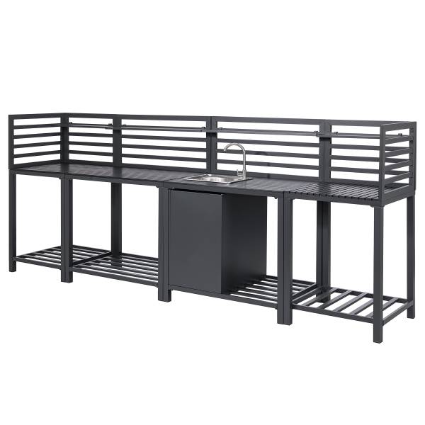 Gartenküchenset Portol 4-teilig Kombi A Aluminium / Kunststoff - Schwarz