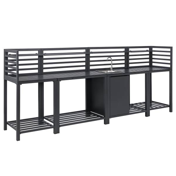 Gartenküchenset Portol 4-teilig Kombi A Aluminium / Kunststoff - Schwarz