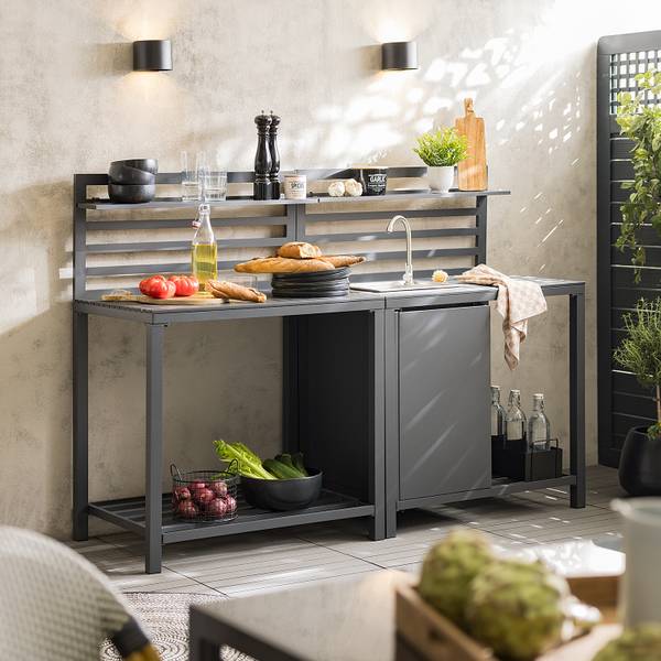 Cuisine de jardin Portol A - 2 élém. Aluminium / Matière plastique - Noir