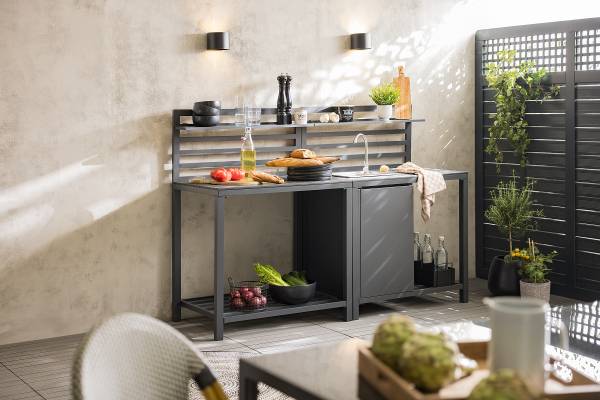 Cuisine de jardin Portol A - 2 élém. Aluminium / Matière plastique - Noir