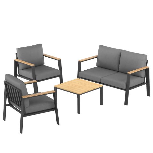 Set di 4 mobili da esterno Aviel A Legno massello di eucalipto / Poliestere - Antracite / Marrone