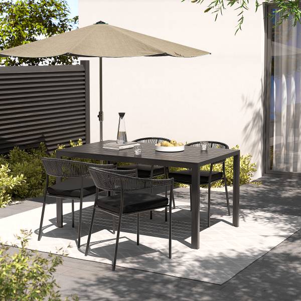 Outdoor-diningset Arjan 5-delig combi B staal/polyrotan - zwart