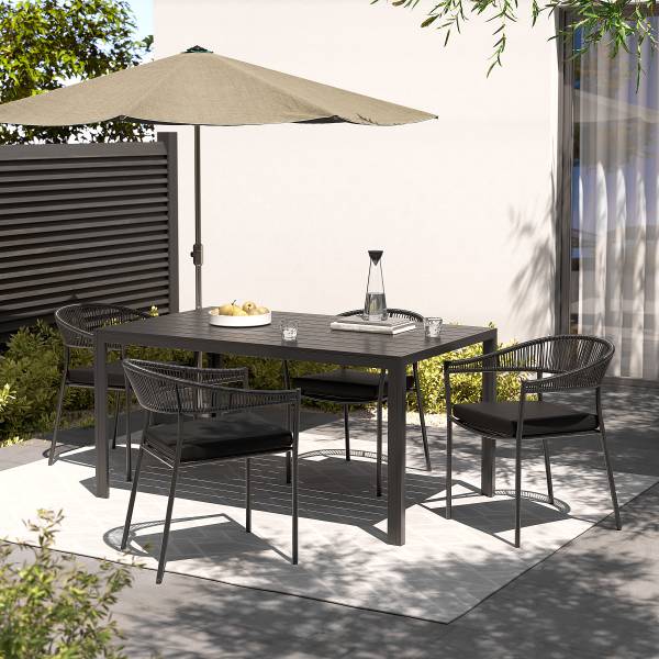Outdoor-diningset Arjan 5-delig combi B staal/polyrotan - zwart