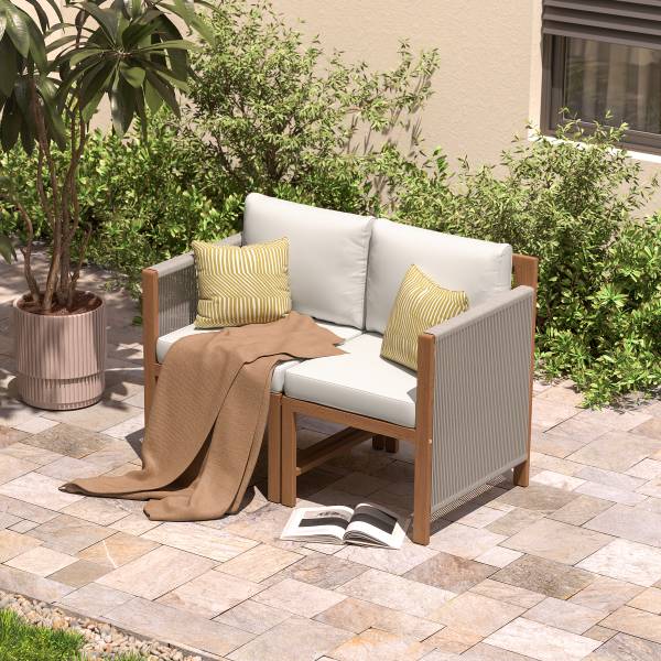 Diningsofa Bayton 2-teilig Akazie massiv / Polyester - Braun / Beige