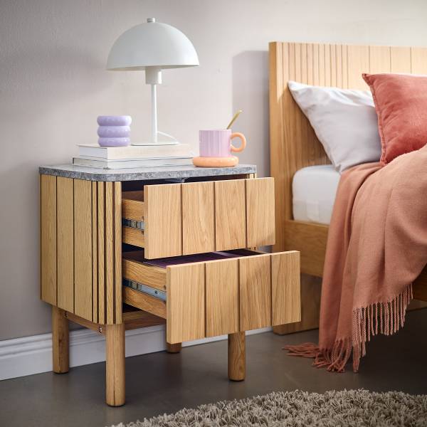 Furnierte Nachtkommode Rimma Terazzo / Eiche