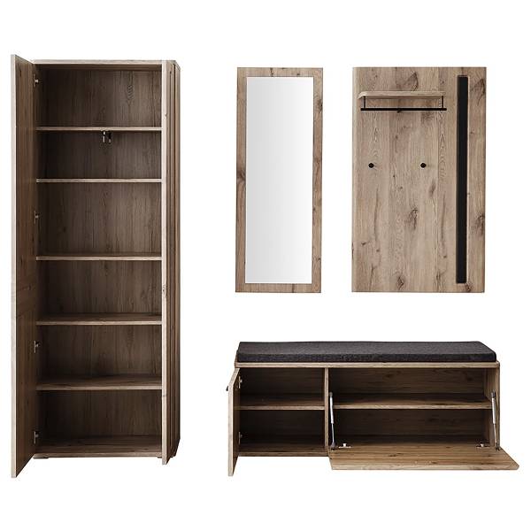 Garderobenset Kunta 4-teilig Eiche Viking Dekor / Graphit