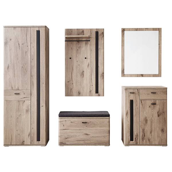 Garderobenset Kunta 5-teilig Eiche Viking Dekor / Graphit