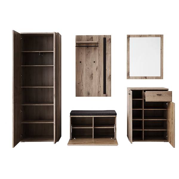 Garderobenset Kunta 5-teilig Eiche Viking Dekor / Graphit