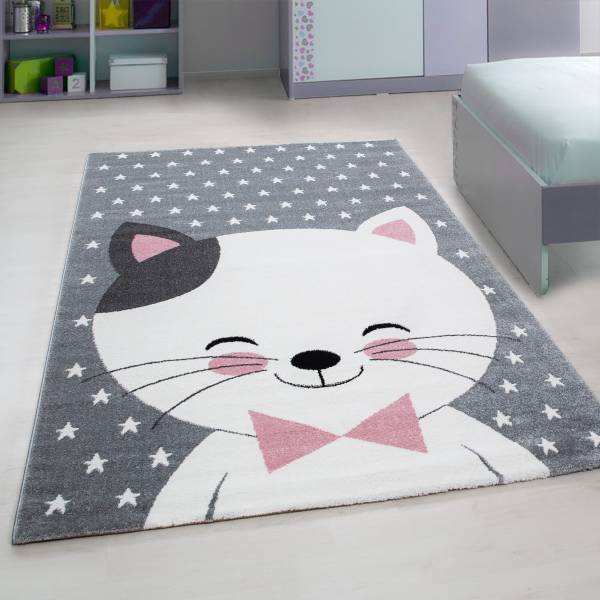 Tapis enfant Kids chat Polypropylène / Polyester - Rose - 80 x 150 cm