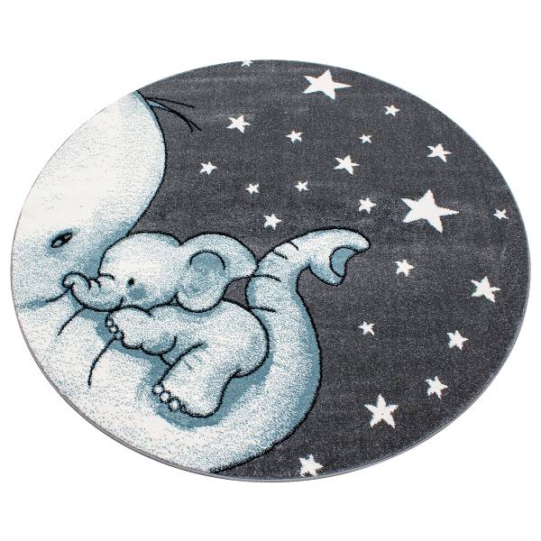 Kinderteppich Kids Elefant rund Polypropylene / Polyester - Blau - Durchmesser: 120 cm