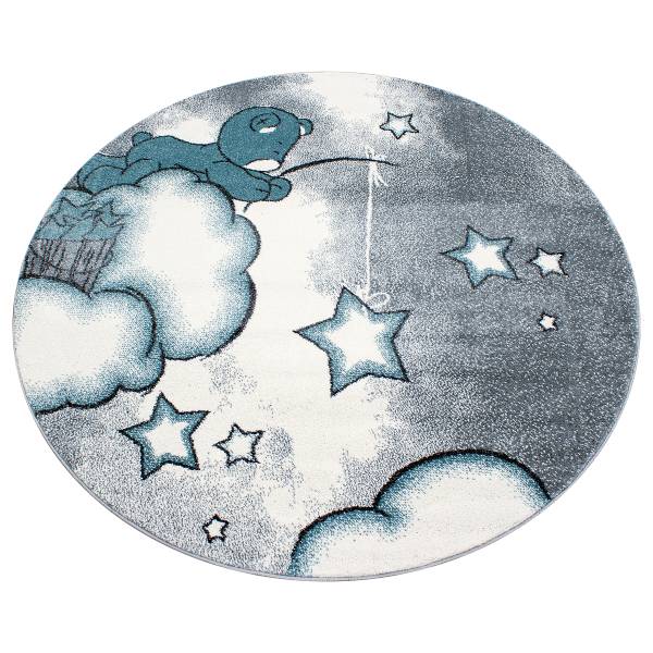 Tappeto cameretta Kids Orsetti rotondo Poliestere / Polipropilene - Blu - Diametro: 120 cm