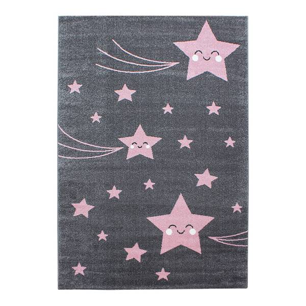 Kinderteppich Kids Sternchen Polypropylene / Polyester - Pink - 80 x 150 cm