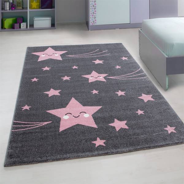 Kinderteppich Kids Sternchen Polypropylene / Polyester - Pink - 80 x 150 cm