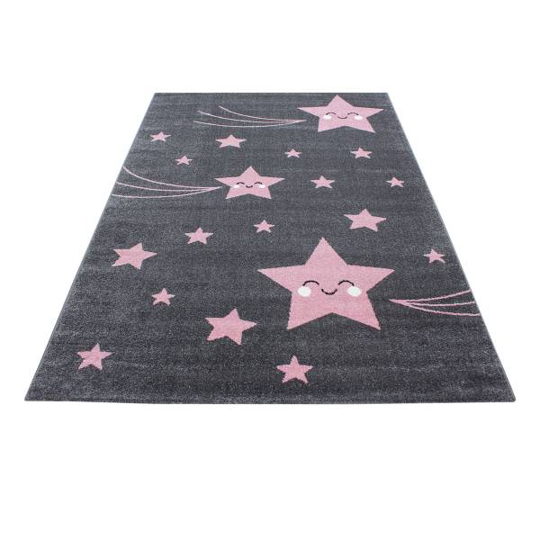 Kinderteppich Kids Sternchen Polypropylene / Polyester - Pink - 80 x 150 cm