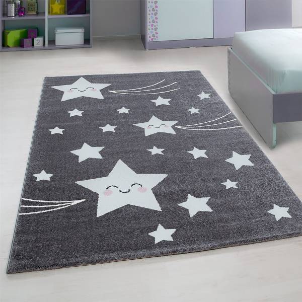 Tappeto per cameretta Kids Stelline Poliestere / Polipropilene - Grigio - 80 x 150 cm