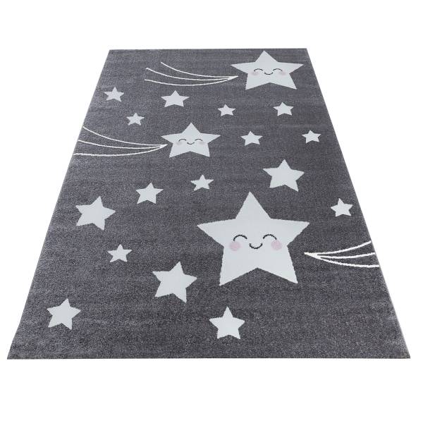 Tappeto per cameretta Kids Stelline Poliestere / Polipropilene - Grigio - 80 x 150 cm